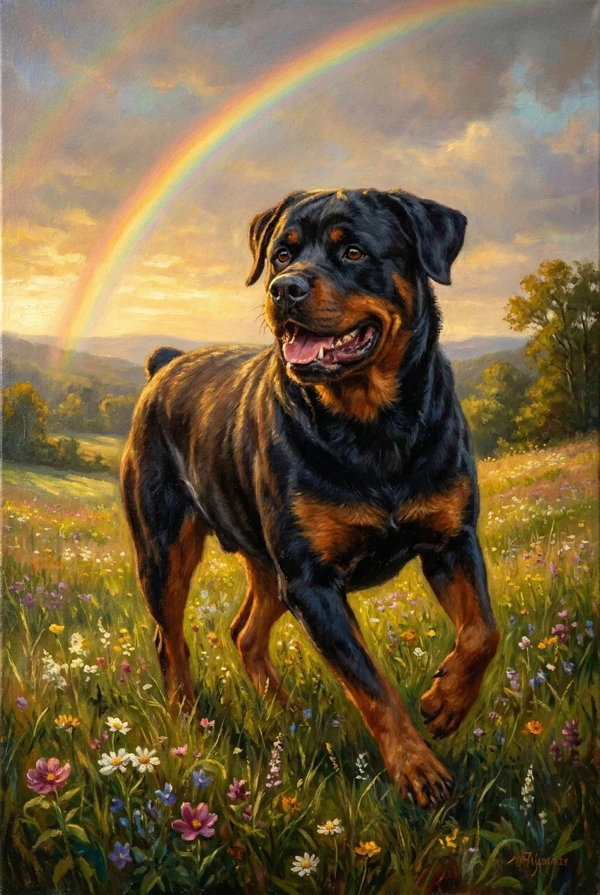 A cat painted with a rainbox bridge theme